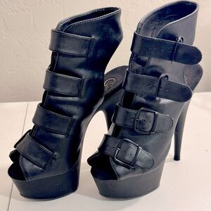Pleaser Size 6 Delight 683 Black Buckle Platform Booties. LIMITED EDITION
